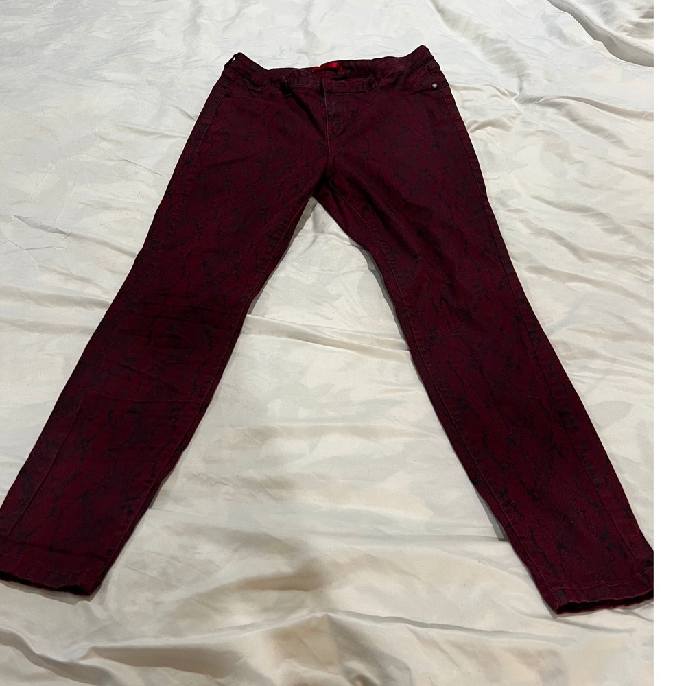 Jennifer Lopez Snakeskin Print Skinny Jeans Burgundy Red Size‎ 12